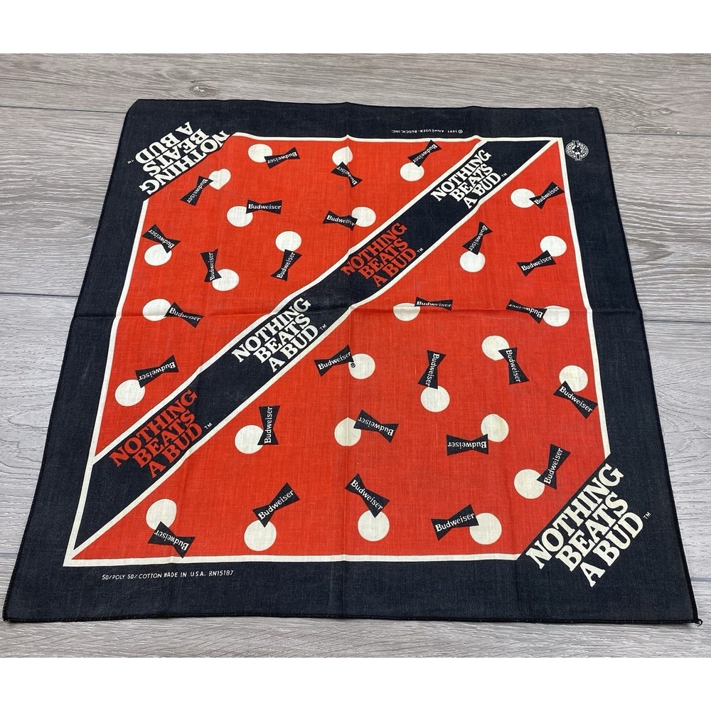 Budweiser Men's "Nothing Beats A Bud" Vintage Biker Bandana Black Red One‎ Size
